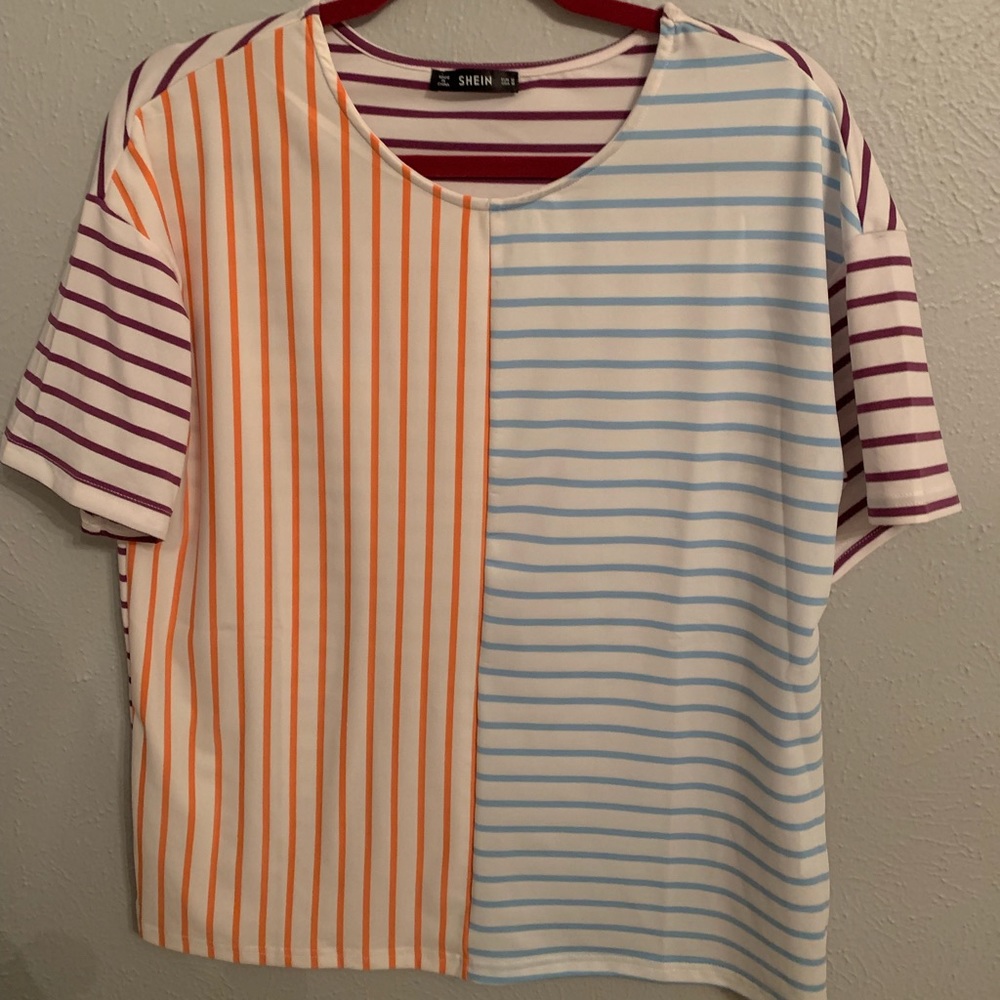 multicolored striped shirt